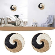 ViLaViDe Wall Basket Decor Boho Wall Hanging Decor Rattan Wall Decor Flat Round Wicker Woven Macrame Tapestry Wall Basket Serving Tray Art Handmade Set For Room Bedroom Living Room, Black